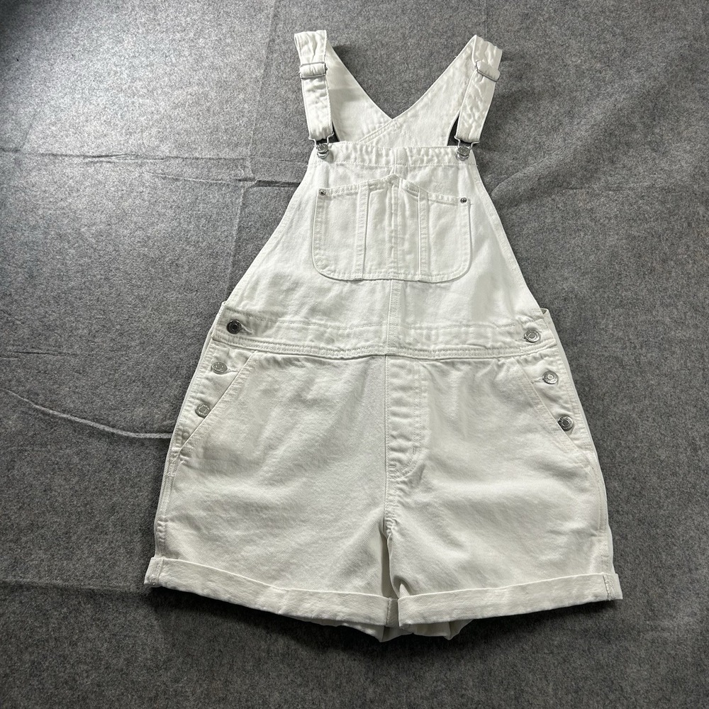 Old Navy Denim Shortalls Women's Medium White Cotton Cuffed Bib Overall Shorts